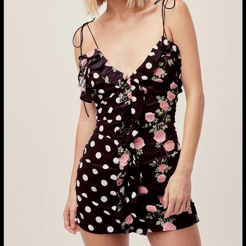 NWT For Love and Lemons Mochi Shirred Mini Dress Black